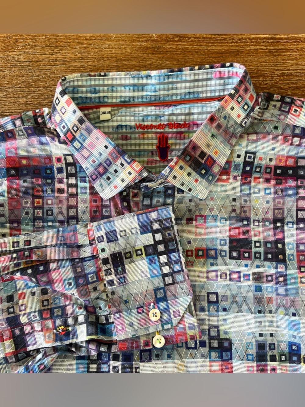 Visconti Black Mens Shirt Button Down Abstract Multicolored Mosaic 3XLB 3XL